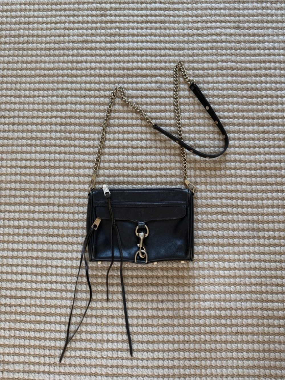 Rebecca Minkoff Black Leather Crossbody with Gold Chain